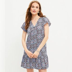 NWT LOFT Medallion Button Ruffle Flounce Dress - Large